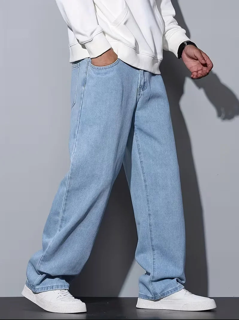 Voguable  Men's Straight Leg Jeans, Loose Casual Trousers, Soft Cotton Casual Pants voguable