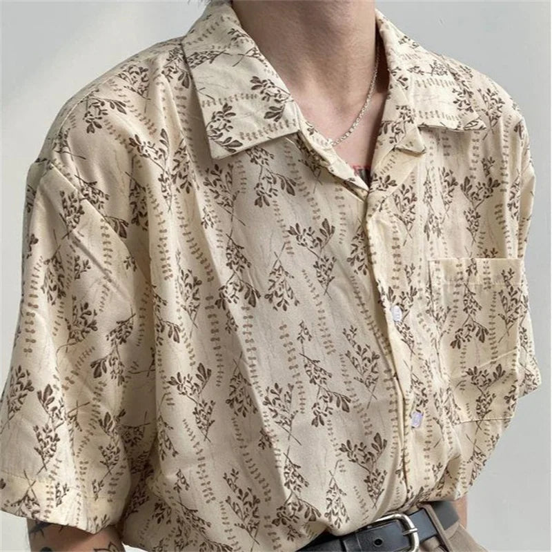 Hawaiian Shirt for Men Small Flower Cuba Collar Vintage Holiday Beach Couple Clothing Male Top Summer voguable