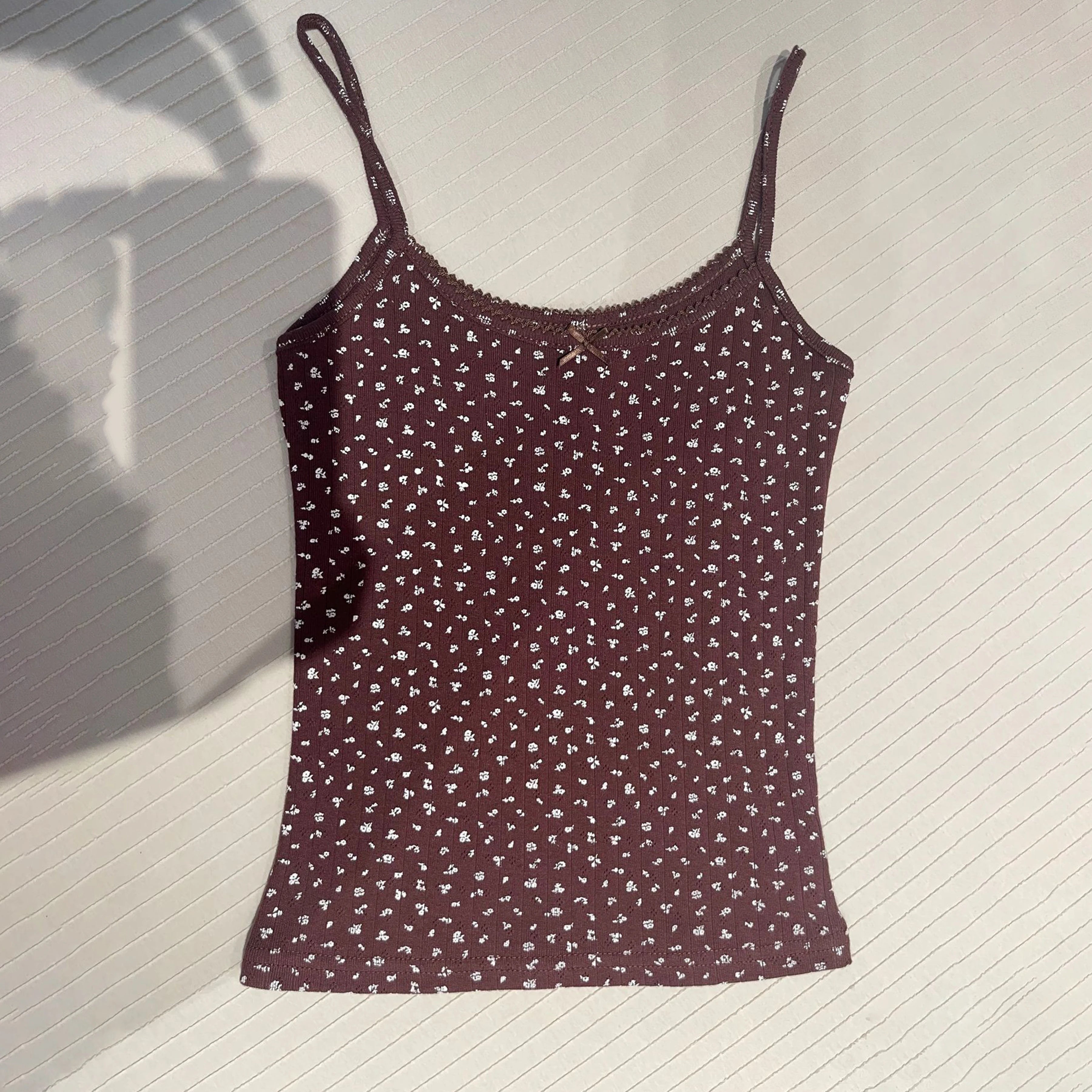 Floral Eyelet Bow Cotton Crop Tops Summer Lace Trim Sleeveless Slim Tank Top Women Preppy Style Sweet Camisole Y2k Clothes voguable