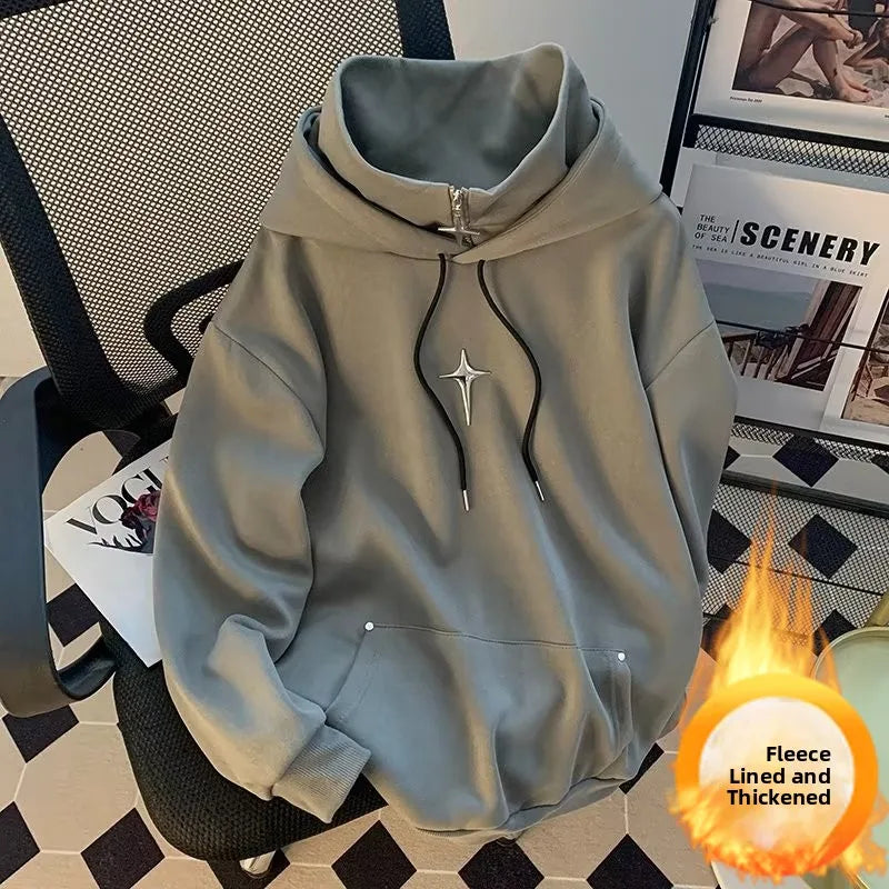 Voguable  Autumn Winter High Neck Hoodie Men Casual Trendy Sporty Japanese Retro Cool Teenage Fashionable Jacket Loose Fit Hooded voguable