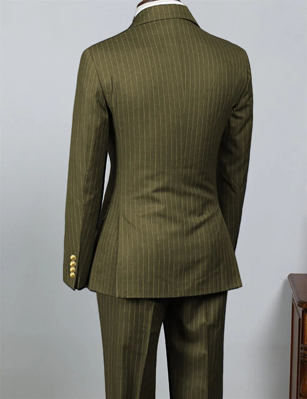 Voguable  2 Piece Black Striped Men's Suit Set Golden double breasted Lapel Jacket Elastic Pants Wedding Part Prom Dinner Wrok Travel voguable