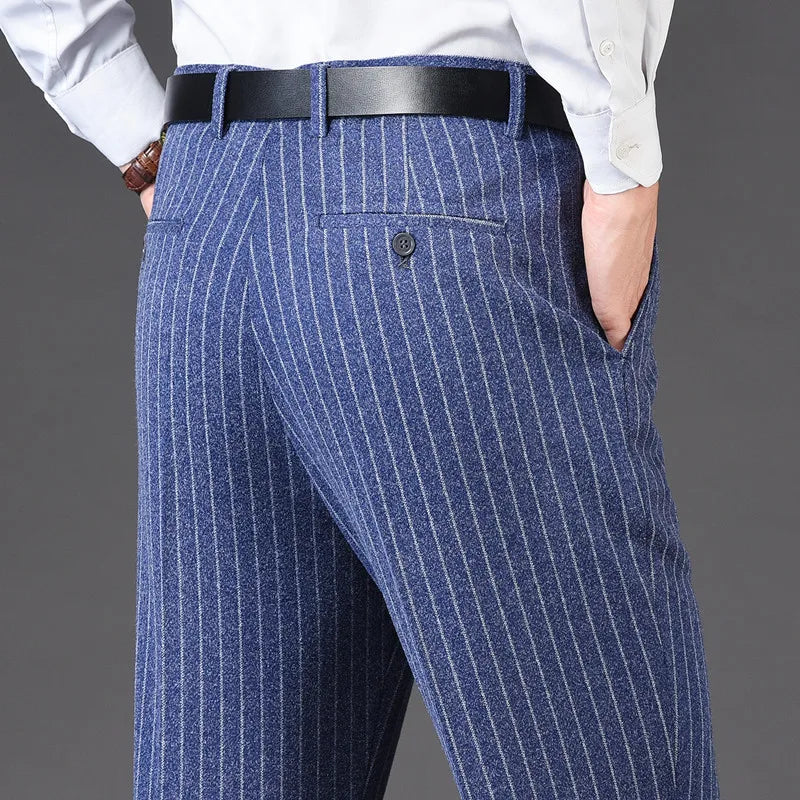 Flat Cashmere Suit Trouser For Male Loose Plaid Hight Waist Classic Straight Formal Mens Dress Pants Business Size 42 44 voguable