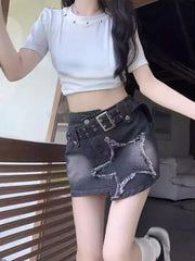 Voguable  2000s Sreetwear Clothes Summer Women Black Gothic Denim Skirts Harajuku Mini Jean Skirt Vintage Y2k Aesthetic Oversize Skirt voguable