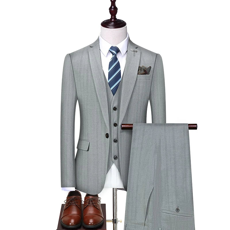 Voguable Jacket Vest Pants New Fashion Boutique Plaid Casual Office Business Men Suit Groom Wedding Dress Tuxedo 3 Pcs Blazers Set voguable