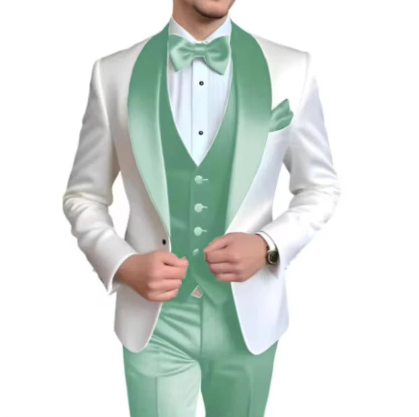 Voguable  Solid Color Men's Tuxedo 3-Piece Set Blazer Vest Pant for Groom Party Slim Fit Fashion Business Wedding Suit voguable