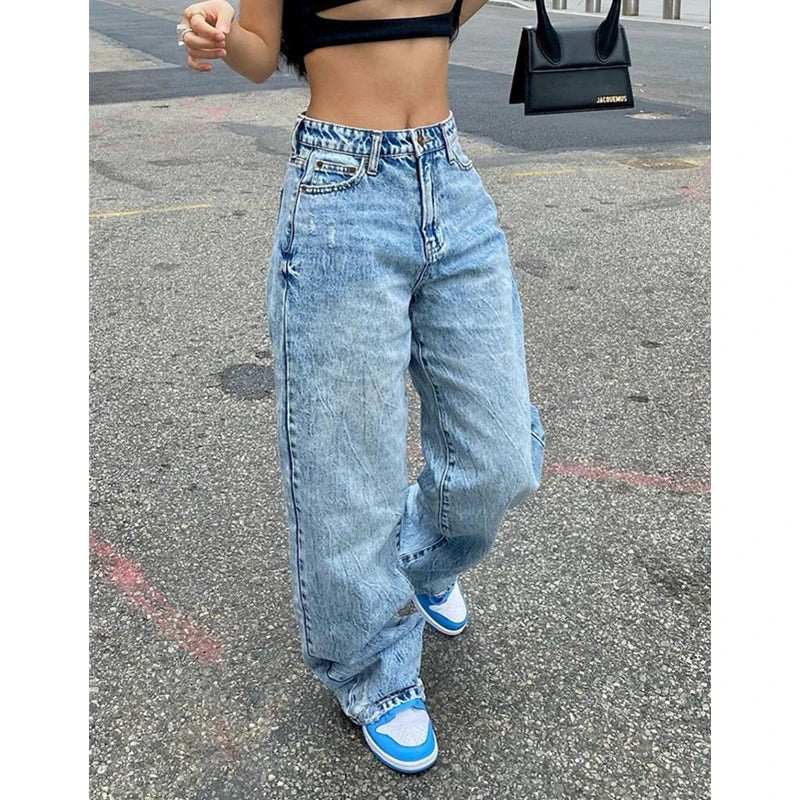 Jeans y2k Aesthetic Clothes Women Mid Waist Baggy Loose Trousers with Pockets Fashion Ladies Denim Pants Streetwear voguable