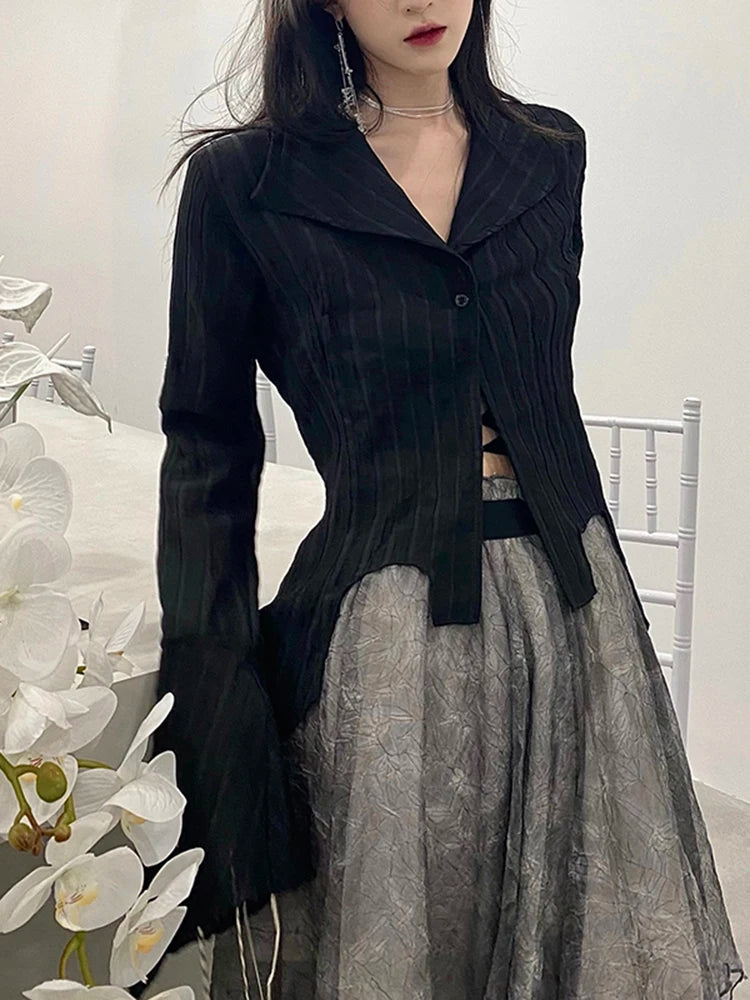 Voguable  Gothic Harajuku Black Shirt Women Vintage Long Sleeve Y2K Blouse Casual American Retro Irregular V Neck Loose Tops Spring voguable