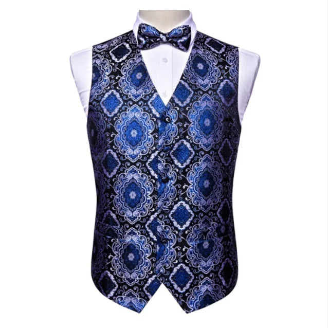 Hi-Tie Pink Green Paisley Silk Dress Vest Set For Men Dark Blue Jacquard Mens Suit Vest Male Waistcoat For Wedding Formal Jacket voguable