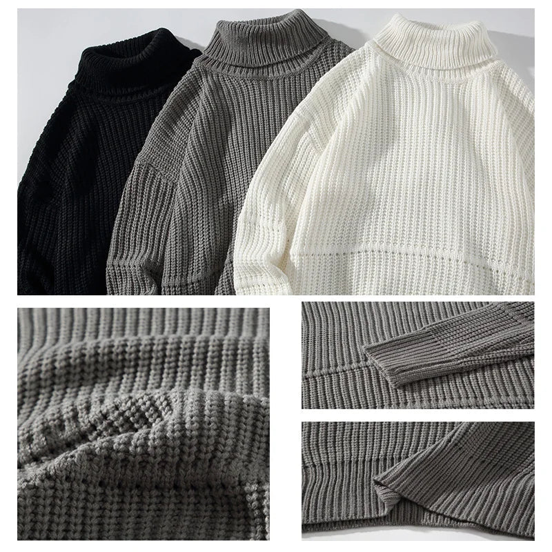 Autumn Winter Mens Casual Turtleneck Pullover Men's Long Sleeve Rollneck Sweater Korean Style Fashion Warm Knitted Sweater voguable