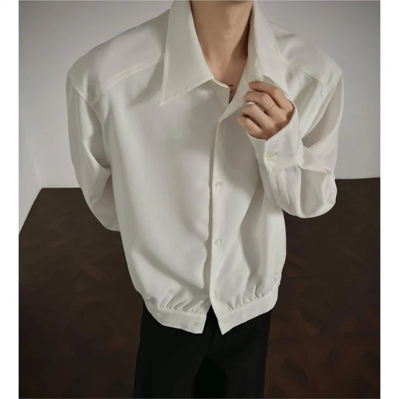 Shirt men Korean Style Loose Fit Square Neck Plain Color Long Sleeve Shirt Man Autumn New Trendy Youth Dance Shirts Oversized voguable