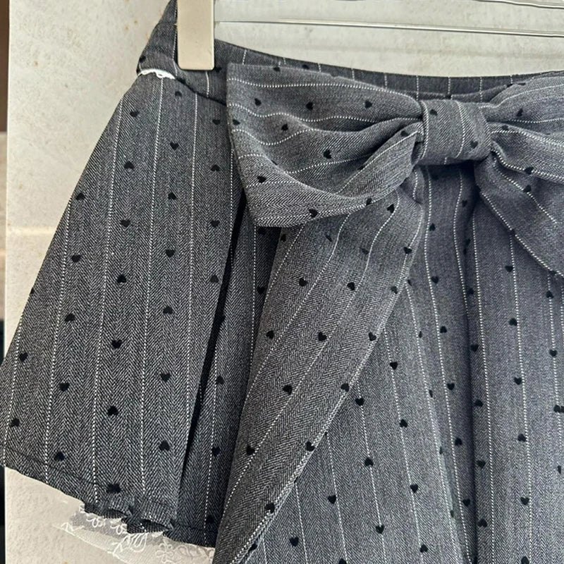 Sweet Bow Lace Stitching Women Skirts Spring Korean A Line Pleated Skirts Y2K High Waist Streetwear All Match Ladies Mini Skirt voguable