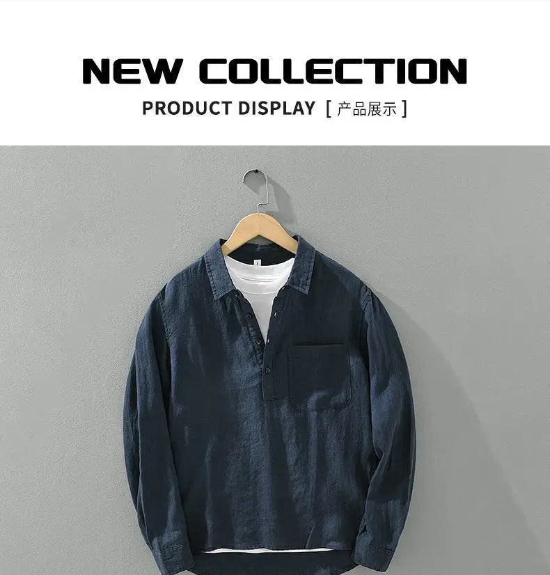Japanese Retro Long-sleeved Linen Shirt Men's Summer New Loose Pullover Square Collar Shirt Casual Cotton Linen Top Aesthetic voguable