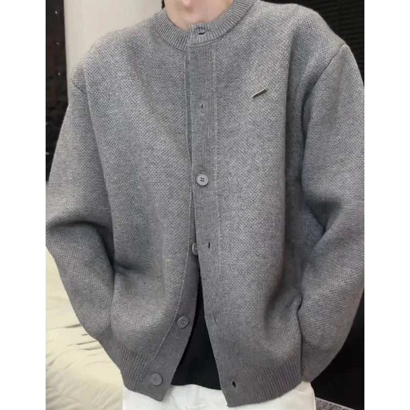 Simple Elegant Cardigan Personalized Solid Color Round Neck Sweater Jacket Autumn Winter Loose Knitted Cardigan Cityboy Knitwear voguable