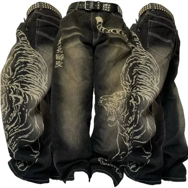 Y2K New Fashion Washed Multi-pocket Old Baggy Tooling Jeans Men Vintage Hip-hop Straight Casual Punk High Waist Wide Leg Pants voguable