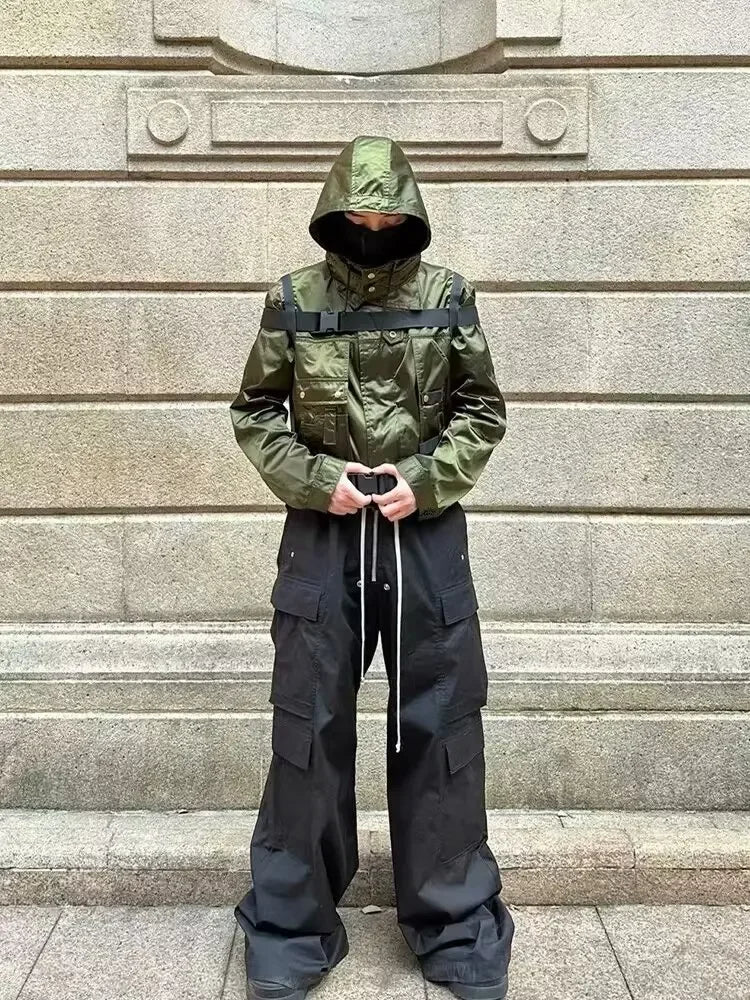 New Style American Style Casual Pants Blackcargo Pants Multi-pocket Loose Fit Wide Leg For Men Spring Summer voguable