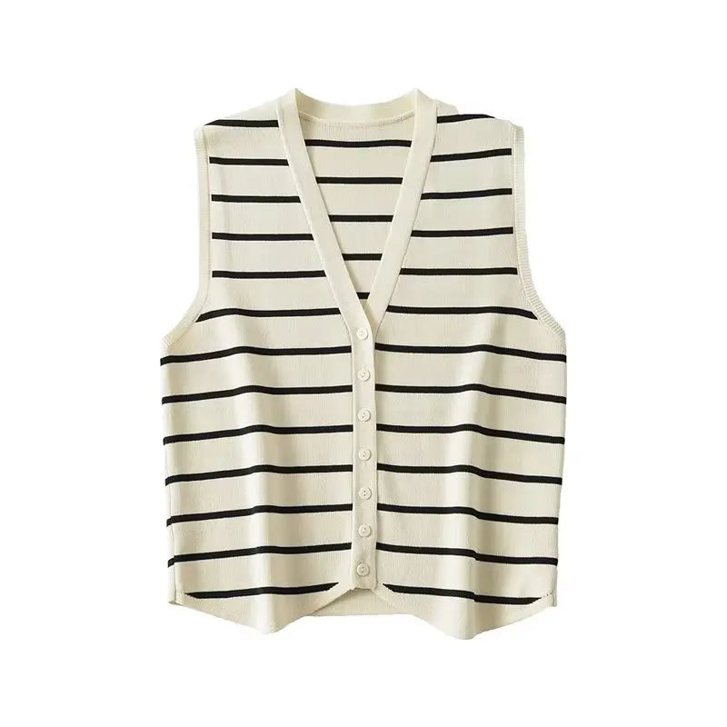 Voguable  Women Fashion Single Breasted Striped Tank Top Sexy Sleeveless Ladies Summer Crop Top voguable