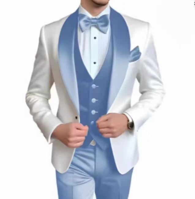 Voguable  Elegant Classic High-Quality Men Suit 3pcs Set with Satin Collar Jacket Vest And Trousers Business Wedding Banquet Customizable voguable