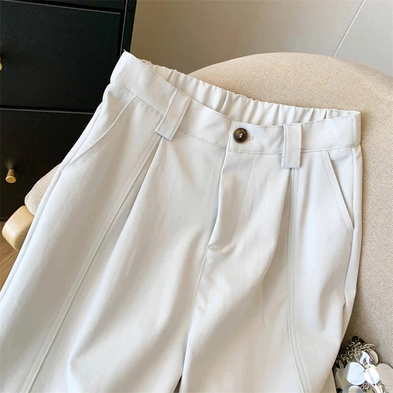 Casual Elegant Wide Leg Pant Women Vintage High Waist Loose Korean Trousers Fall Winter Pockets Solid Simple Retro Pants voguable