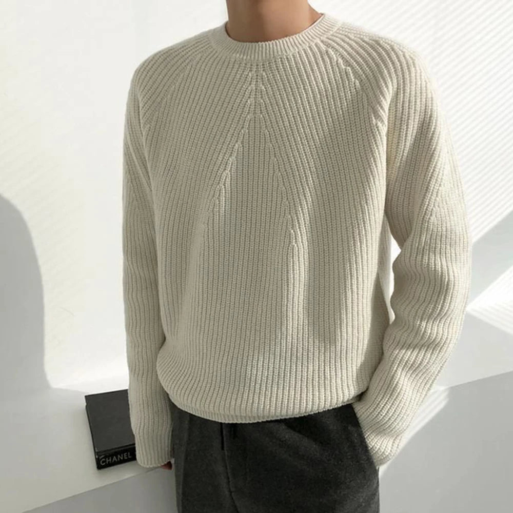 Voguable  Men Autumn Winter Korean Style Loose Round Neck Knitted Sweater Gender-Neutral Trendy Casual Solid Color Simple Sweater Unisex voguable