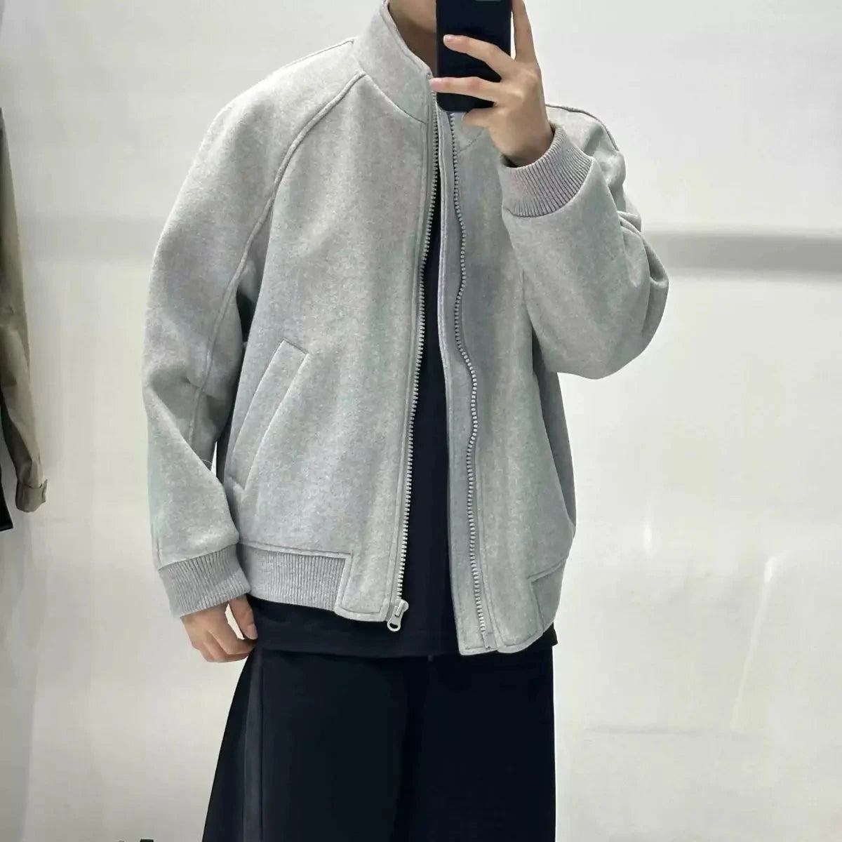 Korean Casual Sweatshirt Jacket Spring Autumn Winter Wear Cityboy Stand Collar Woolen Jacket Men Women Loose Solid Zipper Coat voguable