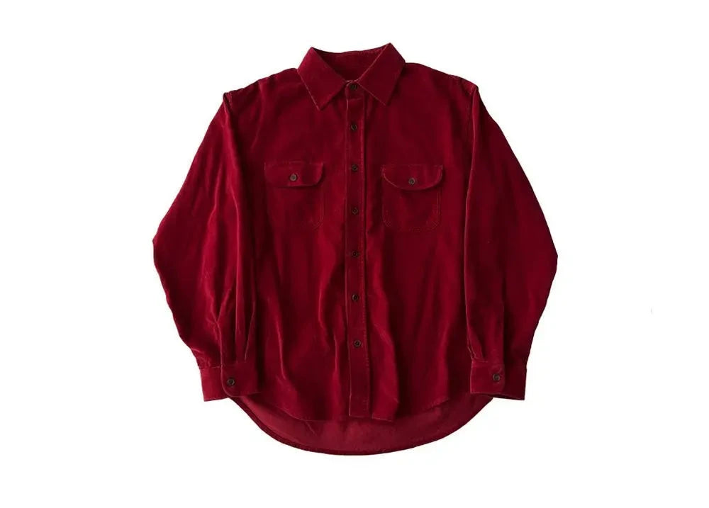 Korean High-end Shirt Temperament Red Corduroy Long-sleeved Shirts Men Women Spring Loose Lazy Trendy Tops Aesthetic Chic Blouse voguable