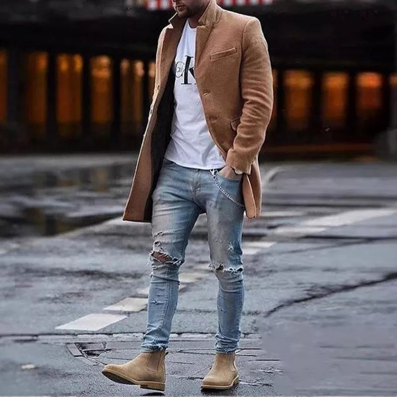 Autumn Winter Fashion Trend Windbreaker Men Coat Lapel Long Tweed Jackets Male Slim Single Breasted Large Size 5XL Overcoats voguable