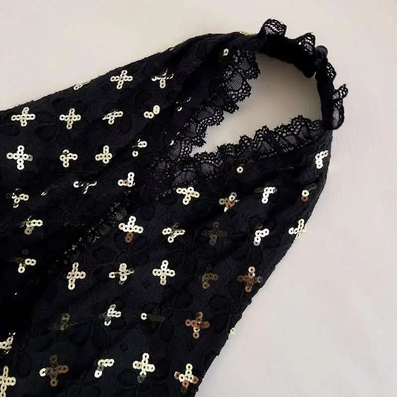 Brooch Women's Neck-mounted Dress Bandage Lace Print Sequins Sleeveless Backless V-Neck 2025 New Dresses Female voguable