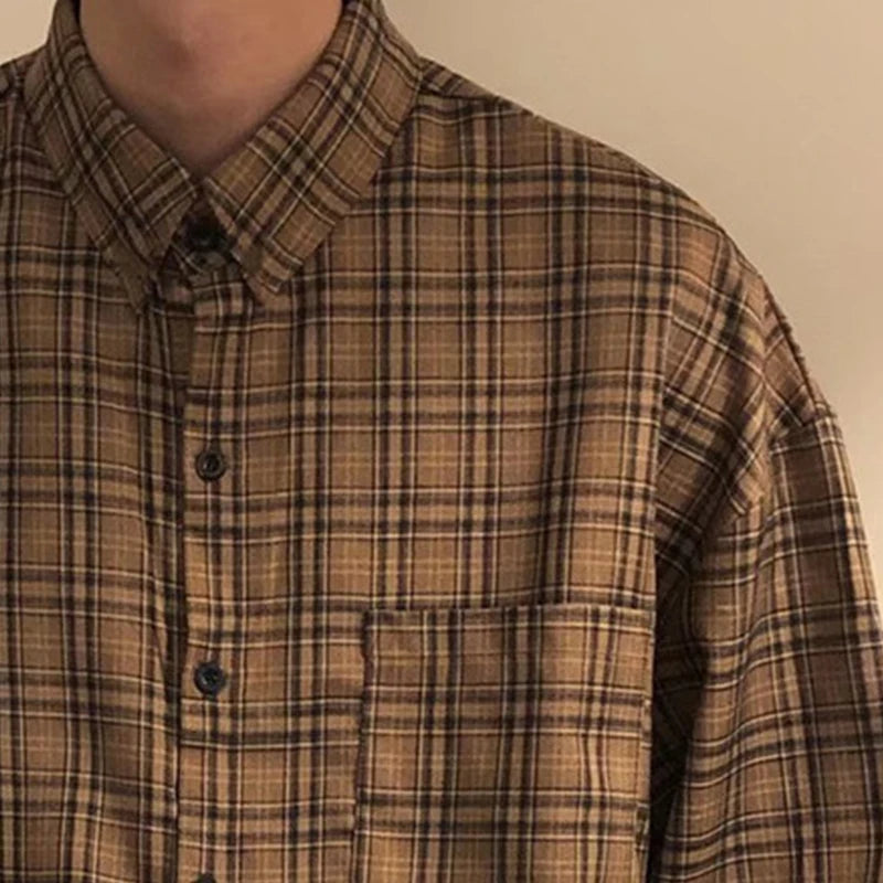 Men's Leisure High Street Check Shirts Japanese Cardigan Fashion Retro Long Sleeve Casual High Quality Tops Spring 2025 New voguable