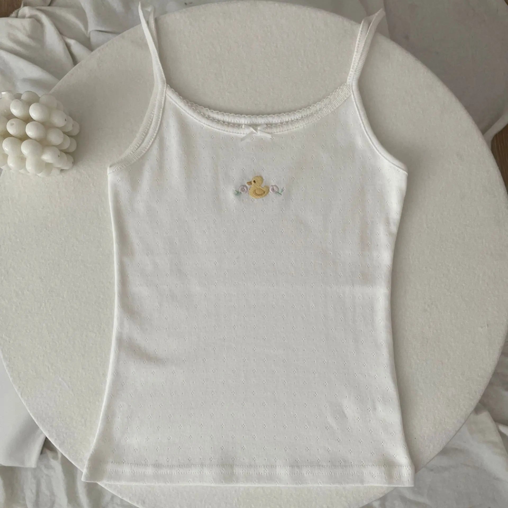 Floral Eyelet Bow Cotton Crop Tops Summer Lace Trim Sleeveless Slim Tank Top Women Preppy Style Sweet Camisole Y2k Clothes voguable