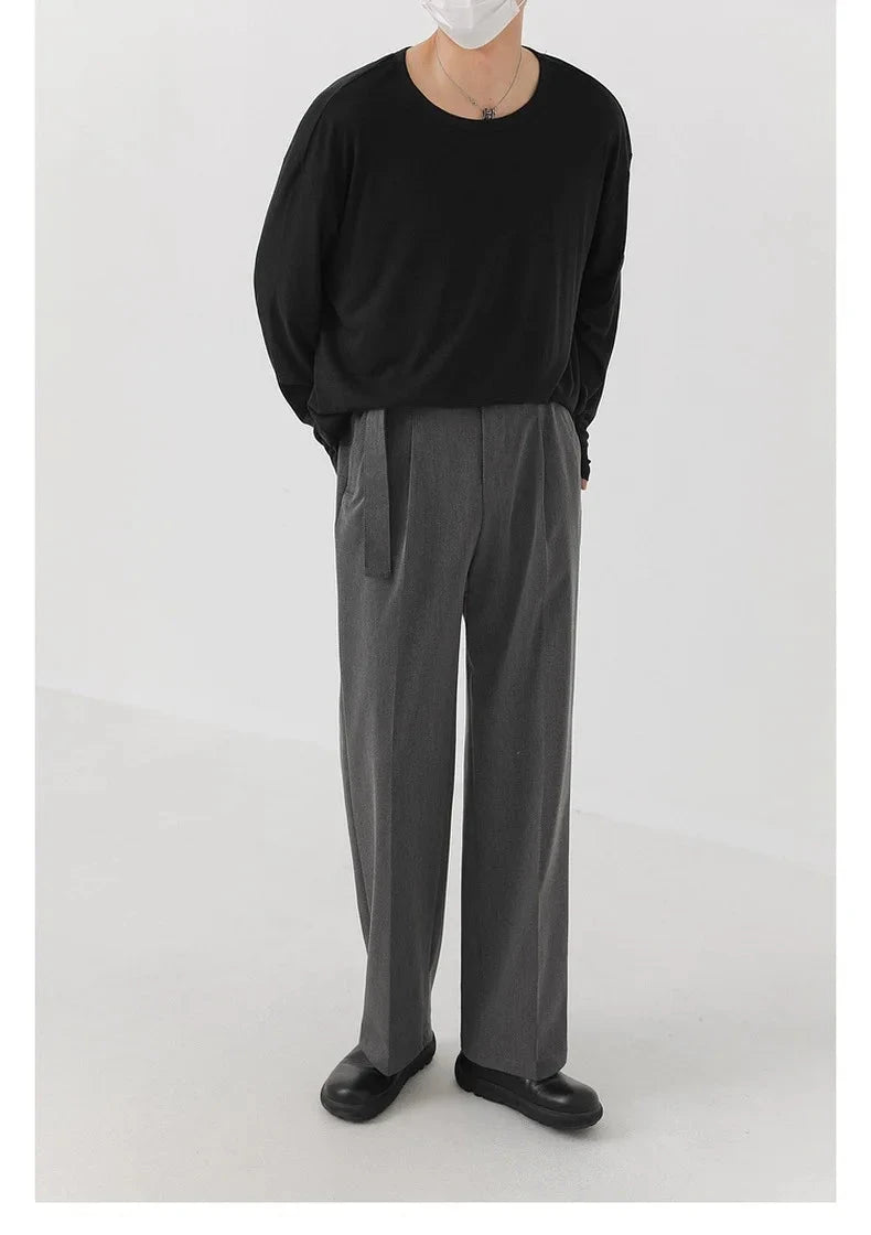 Korean Fashion Men T-shirt Luxury Knitted Solid Color Scoop Neck Long Sleeve Tees Casual Premium Quality Textured Knitwear M-3XL voguable