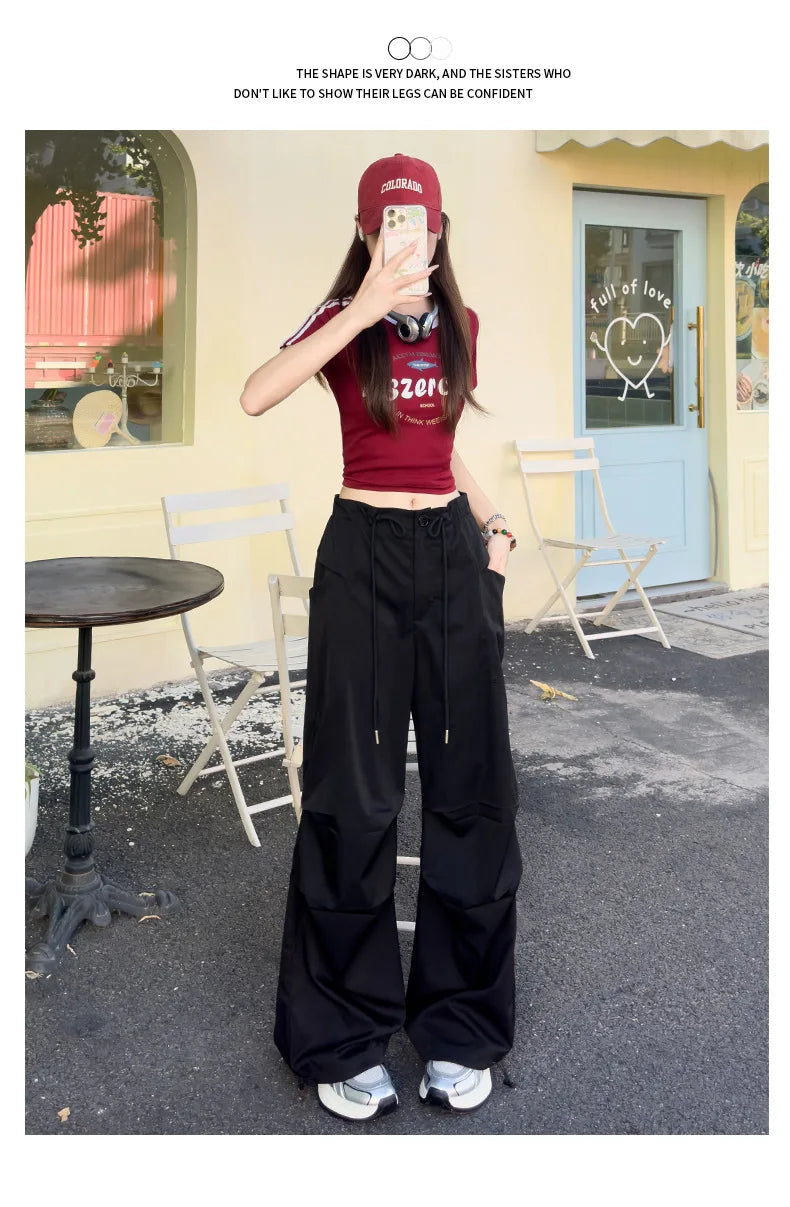 Women Cargo Pants High Waist Streetwear Pocket Wide Leg Pants Fashion Loose Drawstring All Match Female Jogging New voguable