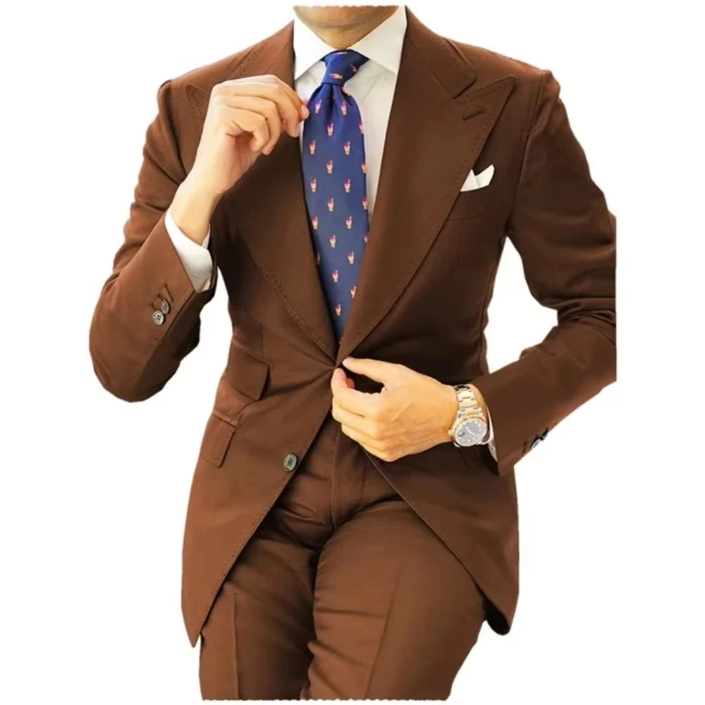 Voguable  Classic Men Suits 2 Pieces Slim Fit Peaked Lapel Business Tuxedos for Formal Wedding Groom Dress Double Breasted Blazers voguable