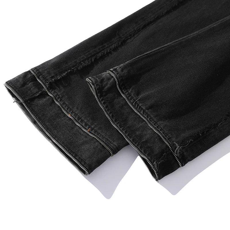 Harajuku Ripped Washed Streetwear Mens and Womens Jeans Pants Straight Distressed Hip Hop Casual Flare Denim Trousers