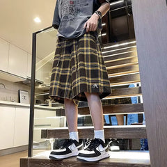 Voguable Stylish Plaid Printed Loose Straight Shorts Men 2024 Summer New Original Fashion Five-pointed Pants Free Shipping voguable