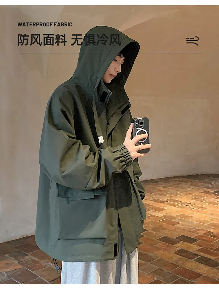 Outdoor jacket Streetwear Coffee Cargo Jacket Men Women 2025 Spring Harajuku Coat Korean Fashion Big Pocket Loose Casual 4Colors voguable