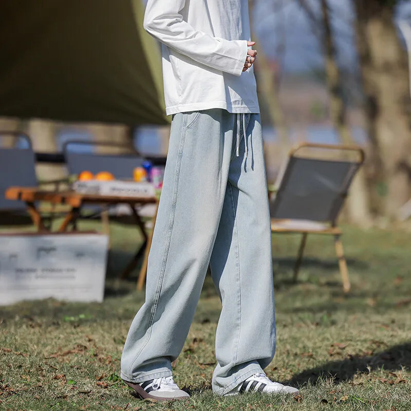Men Classic Jeans Spring Loose Wide Leg Floor Length Elastic Waist Plus Size8XL Trendy Oversized Comfort Casual Fashion Hot sale voguable