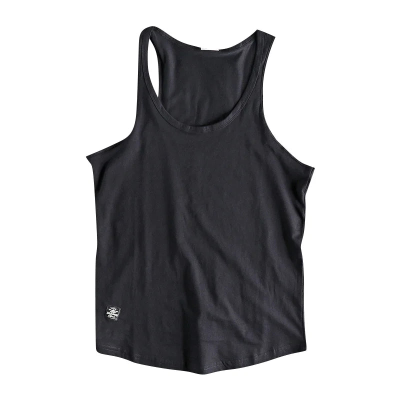 Voguable  Summer New American Retro Sleeveless O-neck Soild Sleeve T-shirt Men's Fashion 100% Cotton Washed Old Casual Sports Vest Tops voguable