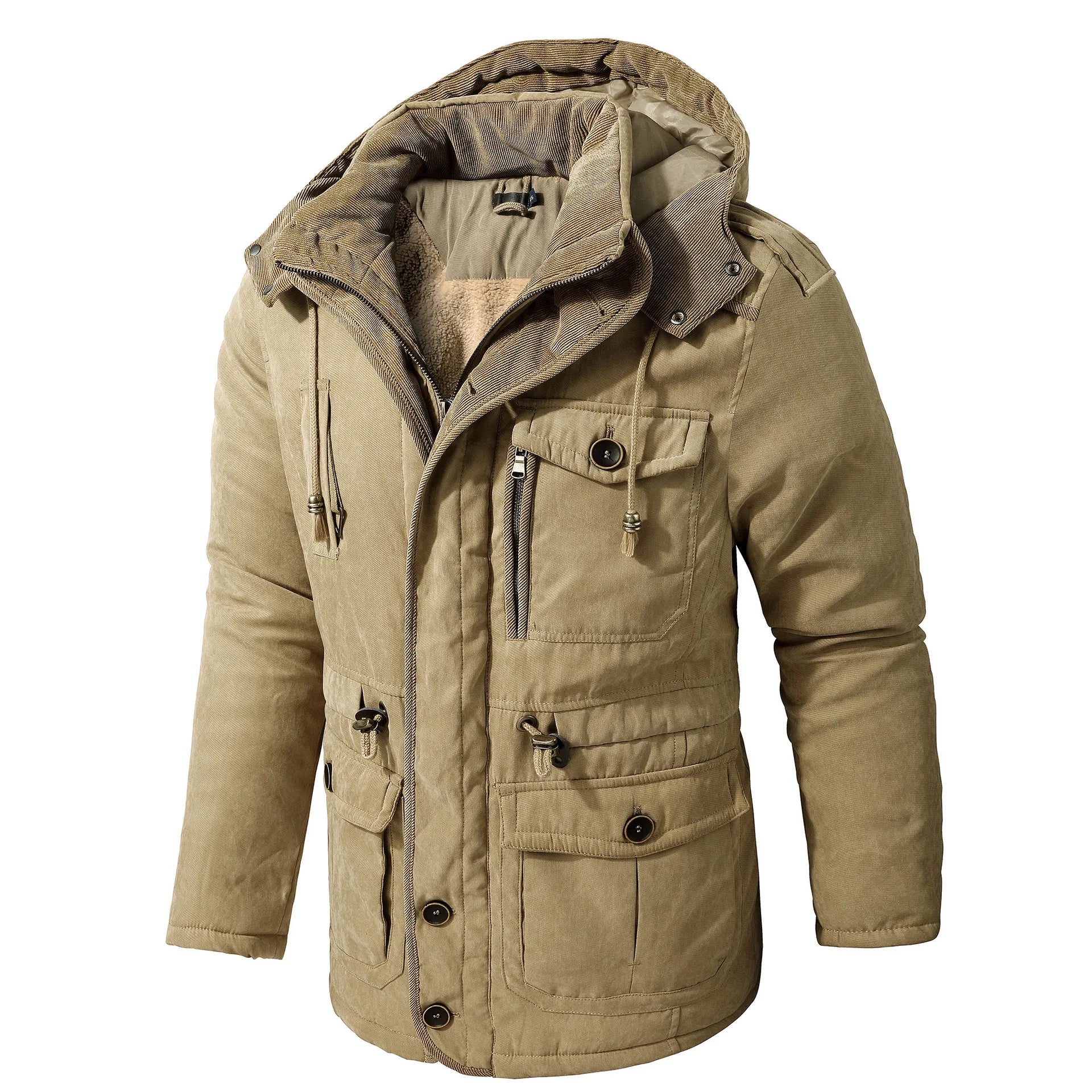 Winter Fleece Parkas Men Warm Windproof Jackets Thick Hooded Parka Coat Mens Fur Linner Outerwear Casual Cotton Padded Jacket voguable