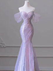Voguable Gorgeous Purple Blue Celebrity Dresses Pearl Beading Chain Off the Shoulder Mermaid Glitter Sequins Floor Length Saudi Prom Gown voguable
