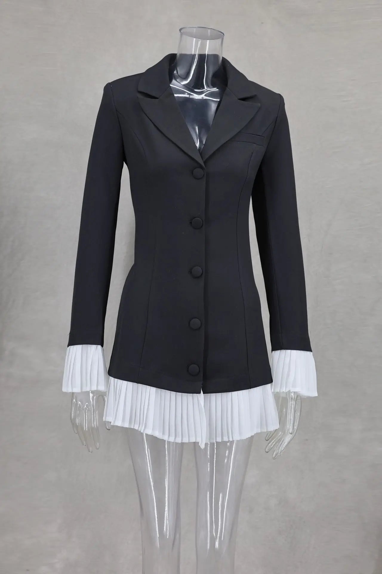 Fashion Turn Down Collar Black Blazer's Dress 2025 Spring Summer New Chic Rufle Dress Flare Sleeve Slim Office Lady Short Dress voguable