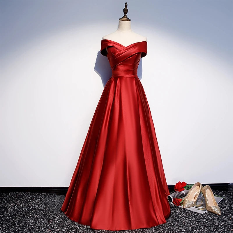Voguable  Red Wedding Dress  New Summer One Shoulder Slimming Elegant Long Princess Skirt Style for Wedding Banquet Ceremony voguable