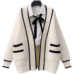 Varsity Cardigan Sweater for Women Open Front Slouchy Knitted Sweater Jacket Cardi Collaege Student Girl Fall Winter Outfit voguable