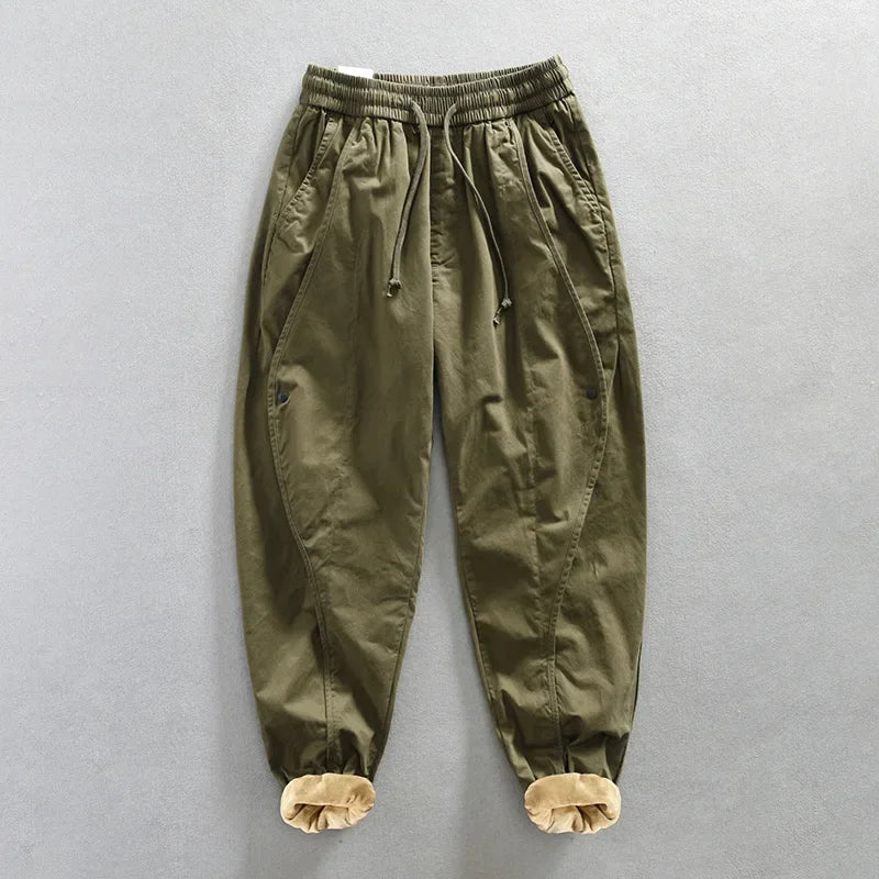 Voguable Winter New 100% Cotton Cargo Velvet Men's Winter Pants Comfortable Thickened Soft Keep Warm Retro Street Trousers voguable