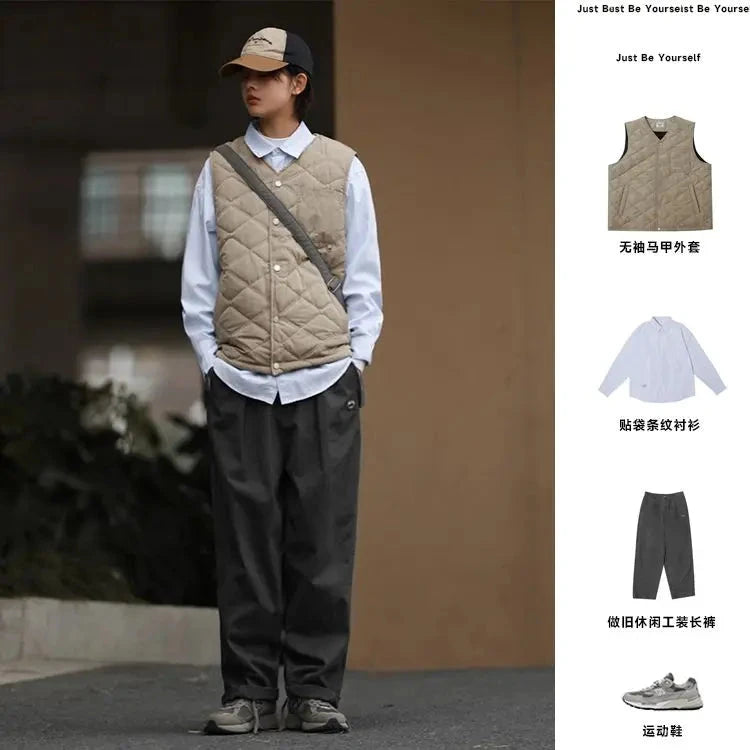 Cotton-layered Fashionable Vest Men with Autumn Winter Simple Casual Light Heated Inner Vest Cardigan Work Vest Top Aesthetic voguable