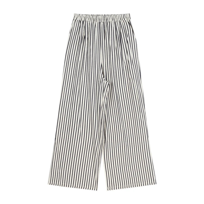 Voguable 2024 Summer New Streetwear Contrast Color Striped Loose Casual Wide Leg Pants Women + Backless Sexy Camisole Two-piece Suit voguable
