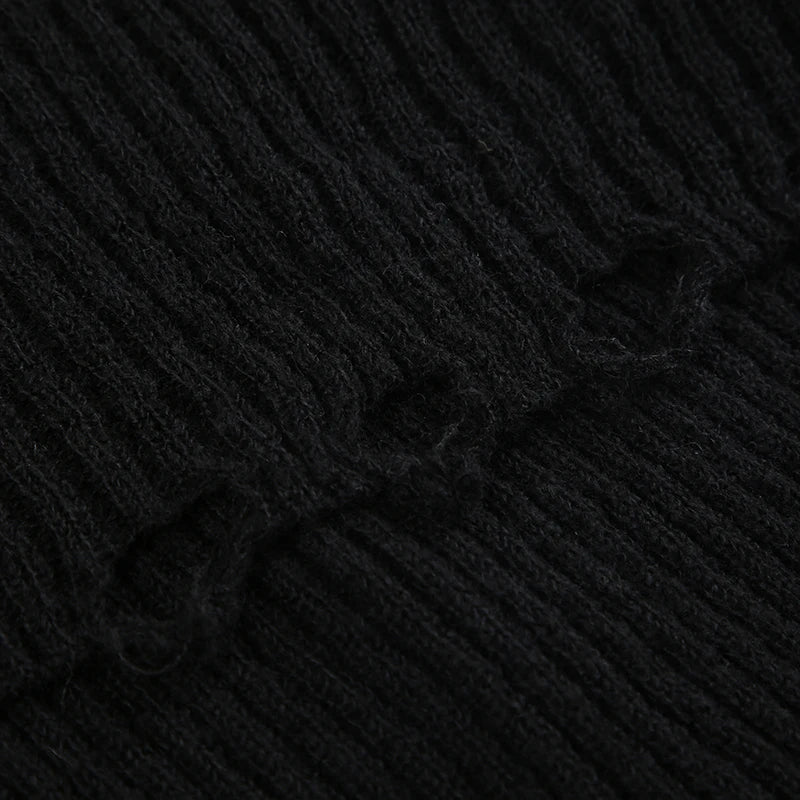 Voguable Grunge Fairycore Off Shoulders Ripped Sweaters Women Autumn Sexy Slash Neck Goth Jumper Tops Y2K Dark Academic Pullover voguable