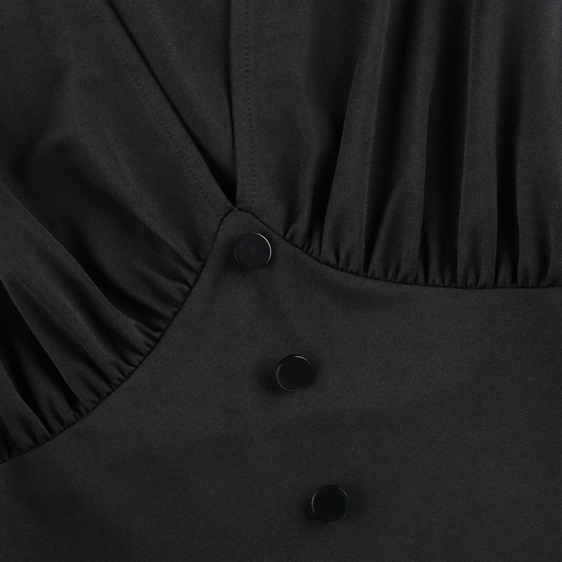 V-Neck Long Sleeve Pleated Party Dress mysite