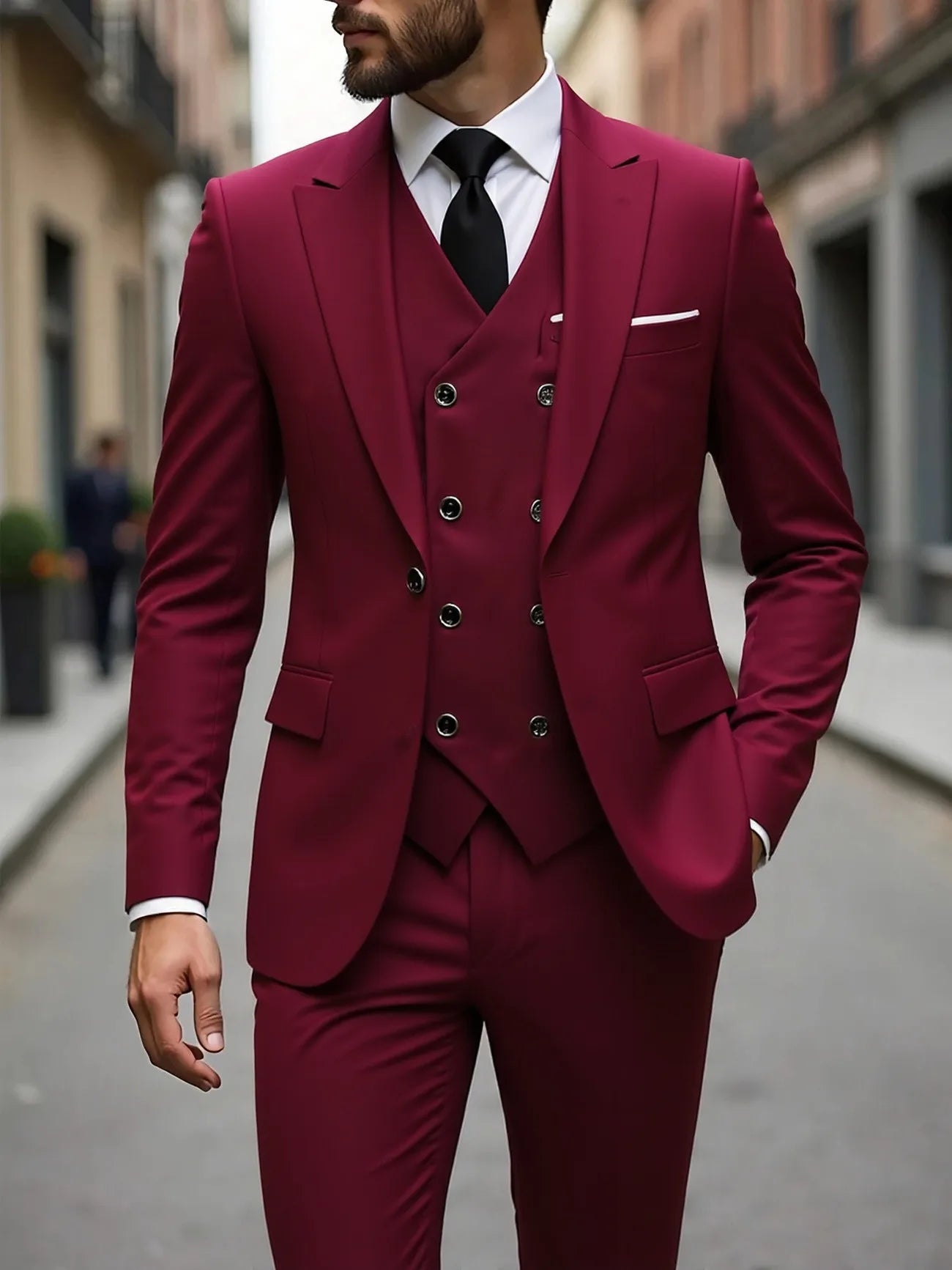 Voguable  Dark Grey High Quality Men Suits Slim Fit Single Breasted Peak Lapel Elegant Groom 3 Piece Jacket Pants Vest Male Sets voguable