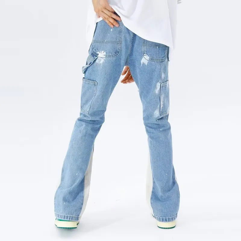 Kanye Y2K Streetwear Baggy Flare Jeans Cargo Pants Men Clothing Drawstring Sweatpants Male Denim Trousers Pantalon Homme voguable