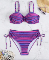 Voguable  Strappy Drawstring High Waist Bikini Women Stripe Swimwear Female Sexy Swimsuit Bather Bathing Swimming Swim Suit Beachwear voguable